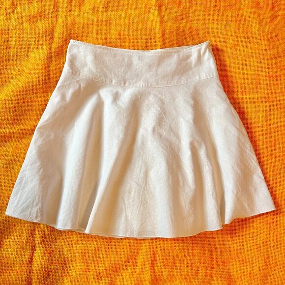 90s White Linen Circle Skirt by Vamp | Vintage Minimalist A-Line | Size L - Picture 1 of 6